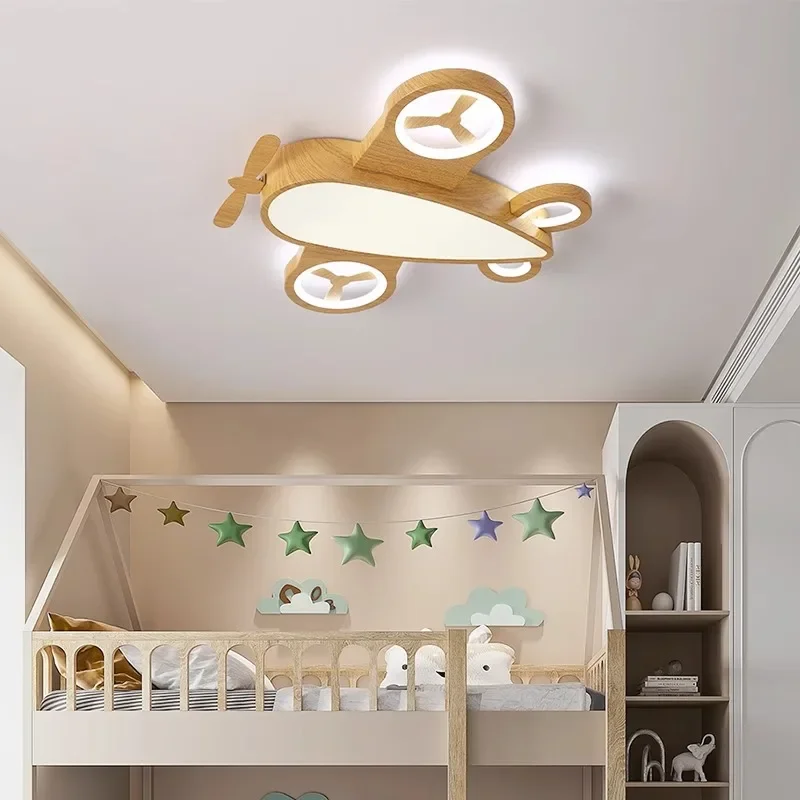 

2025 Children's Room Airplane Ceiling Lights Log Color LED Helicopter Light Nordic Modern Warm Youth Room Boy Bedroom Ceiling La
