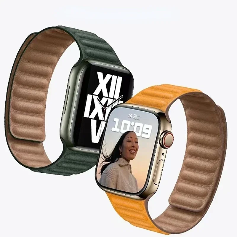 الجلود ربط سوار حزام ل أبل الترا 10 9 8 7 49 مللي متر 46 مللي متر 42 مللي متر 45 مللي متر 41 مللي متر المغناطيسي معصمه iWatch 6 5 SE 44 مللي متر 40 مللي متر