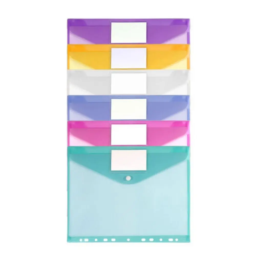 6 pcs Simple Design Plastic Binder Folders A4 Clear Punched Pockets 11 Holes Snap Closure Binder Pocket Home Office