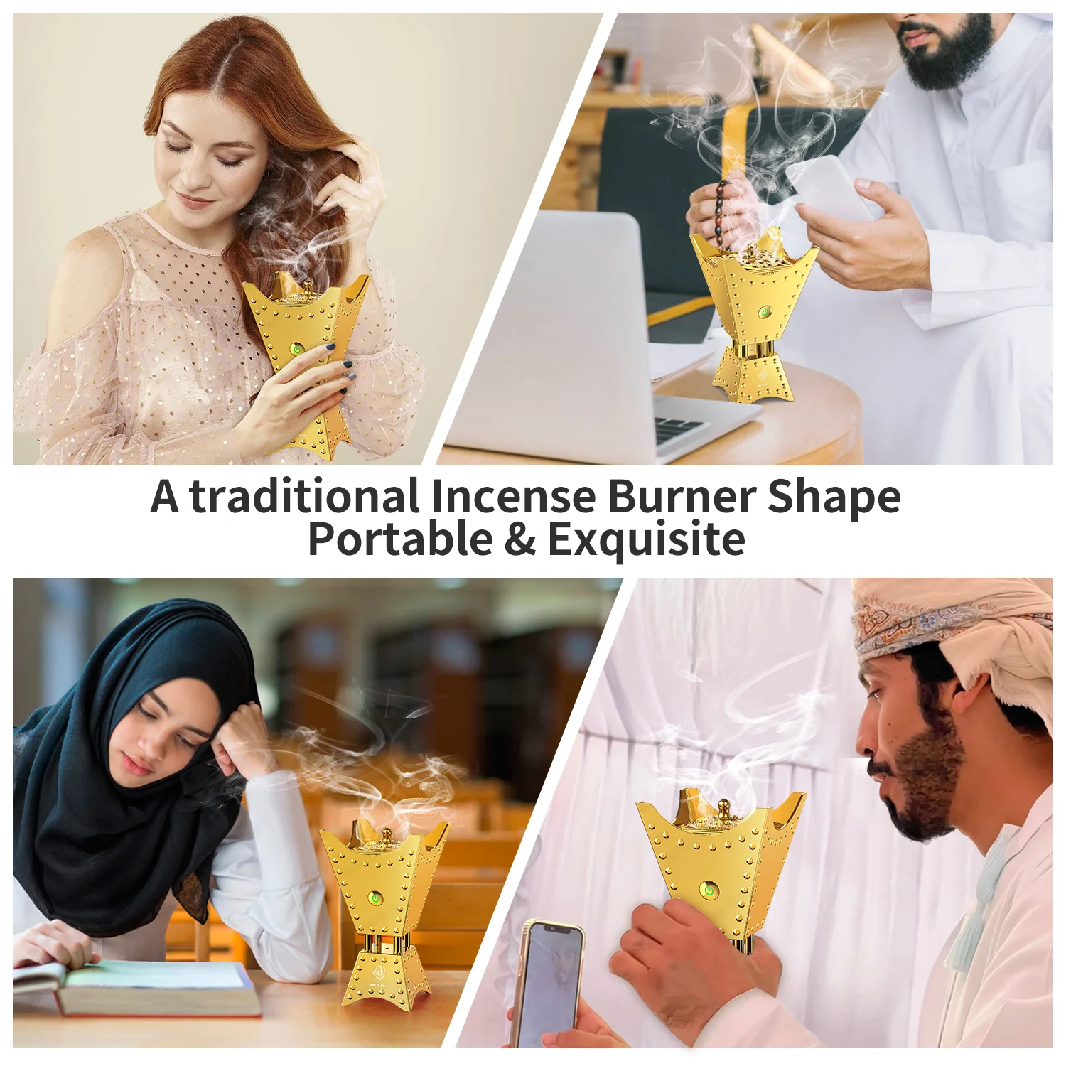 OUD Bakhoor Middle East Electric Incense Burner USB Metal Bakhoor USB Aroma Diffuser Holder Muslim