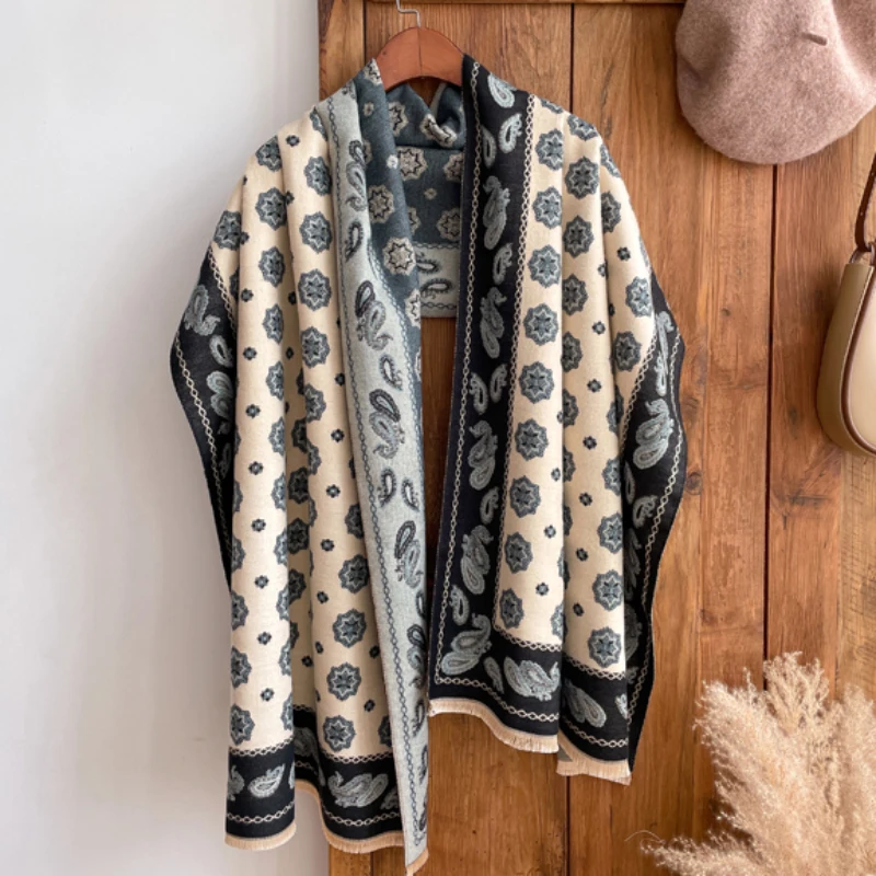 Fashion Warm Poncho Cashmere Winter Women Scarf Floral Print Shawl Wraps Female Thick Pashmina Blanket Bufanda Travel Echarpe