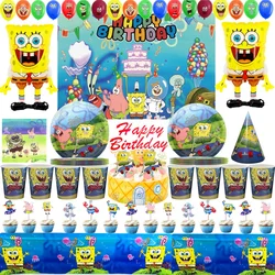 Decoración de cumpleaños de Bob Esponja, vajilla desechable para bebé, plato, mantel, servilleta, globo, Baby Shower, suministros para fiesta infantil