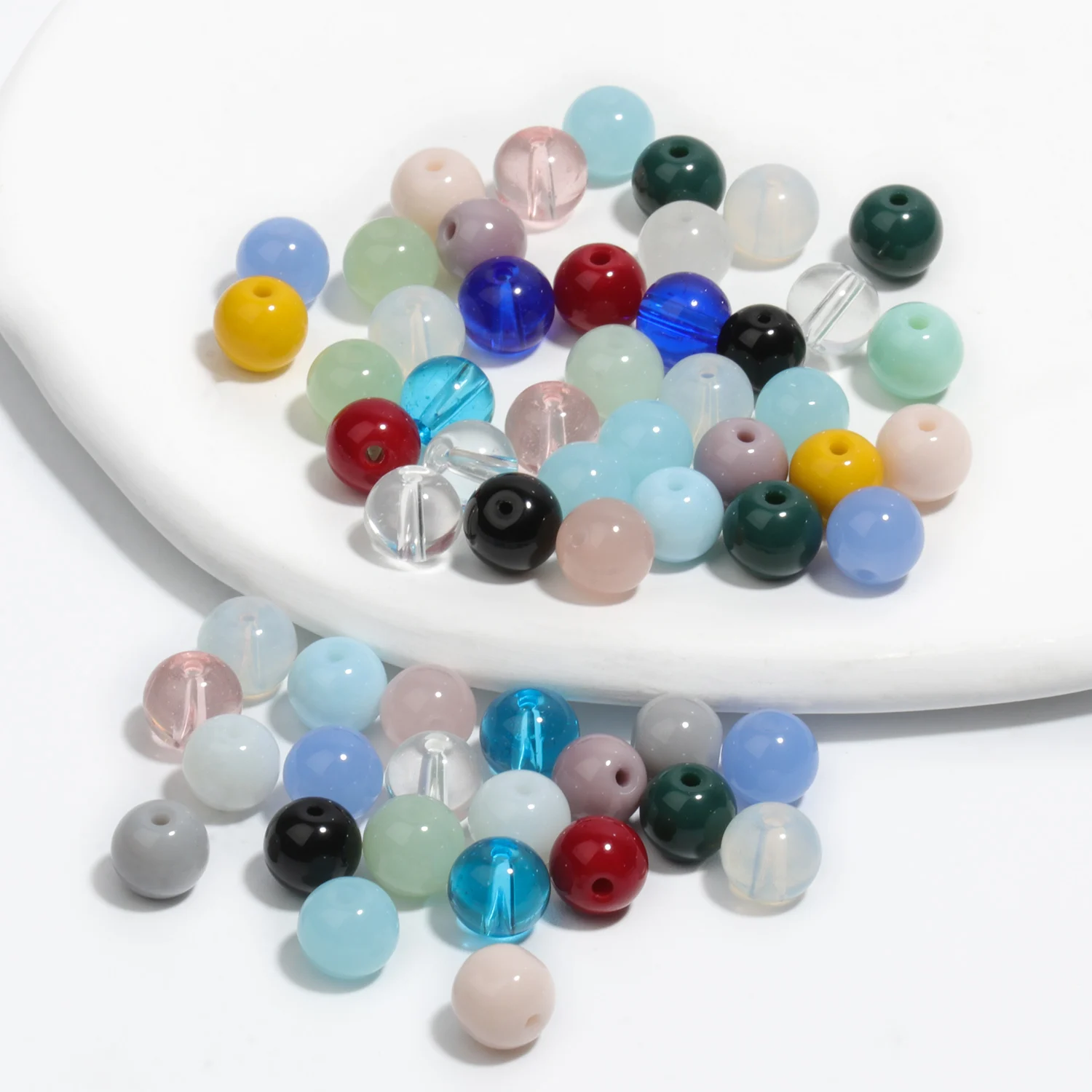 50pcs/pack 8mm Mixed Glass Crystal Stone Beads Round Loose Quartzs Beads Charms Needlework Jewelry Making Bracelet DIY Supplies