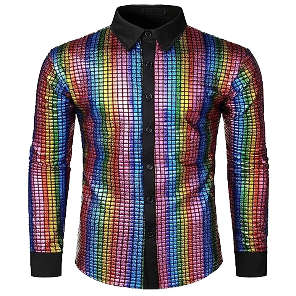 

Shiny Long Sleeve Shirts For Men Performance Clothing Slim Fit Blouse Top