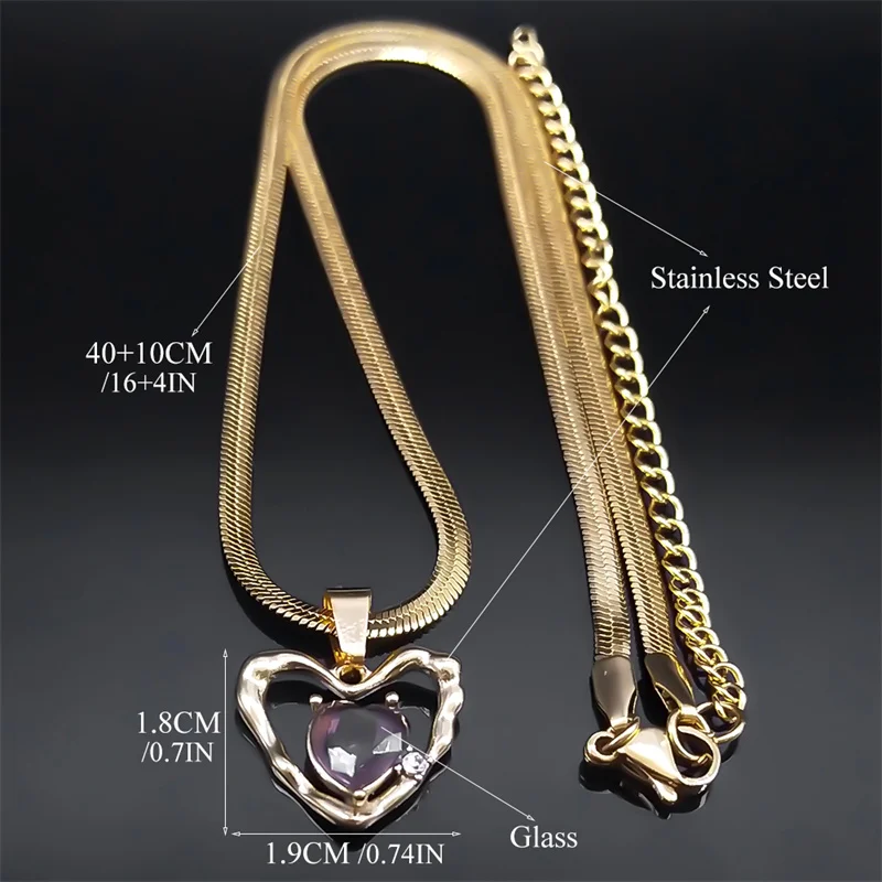 Vintage Love Heart Crystal Necklace For Women Girl Stainless Steel Clavicle Chain Choker Necklaces Jewelry Accessories NGPS04