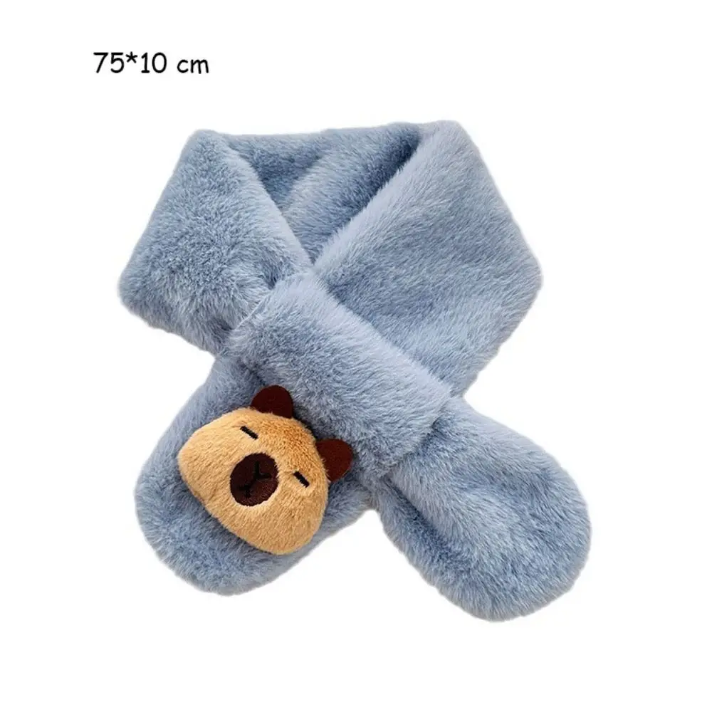 New Winter 's Cross Scarf Warm Solid Color Capybara Plush Scarf Thickened Neckerchief Wrap