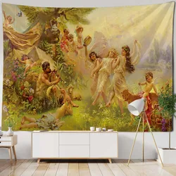 Vintage oil painting art printing tapestry wall decoration art room background cloth aesthetic home decoration accessories