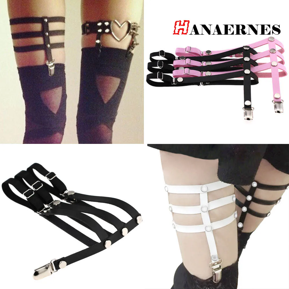 PUNK Style Rock Anime Harajuku Punk Gothic Elastic Rivet Leather Three Row Thigh Loop Garter