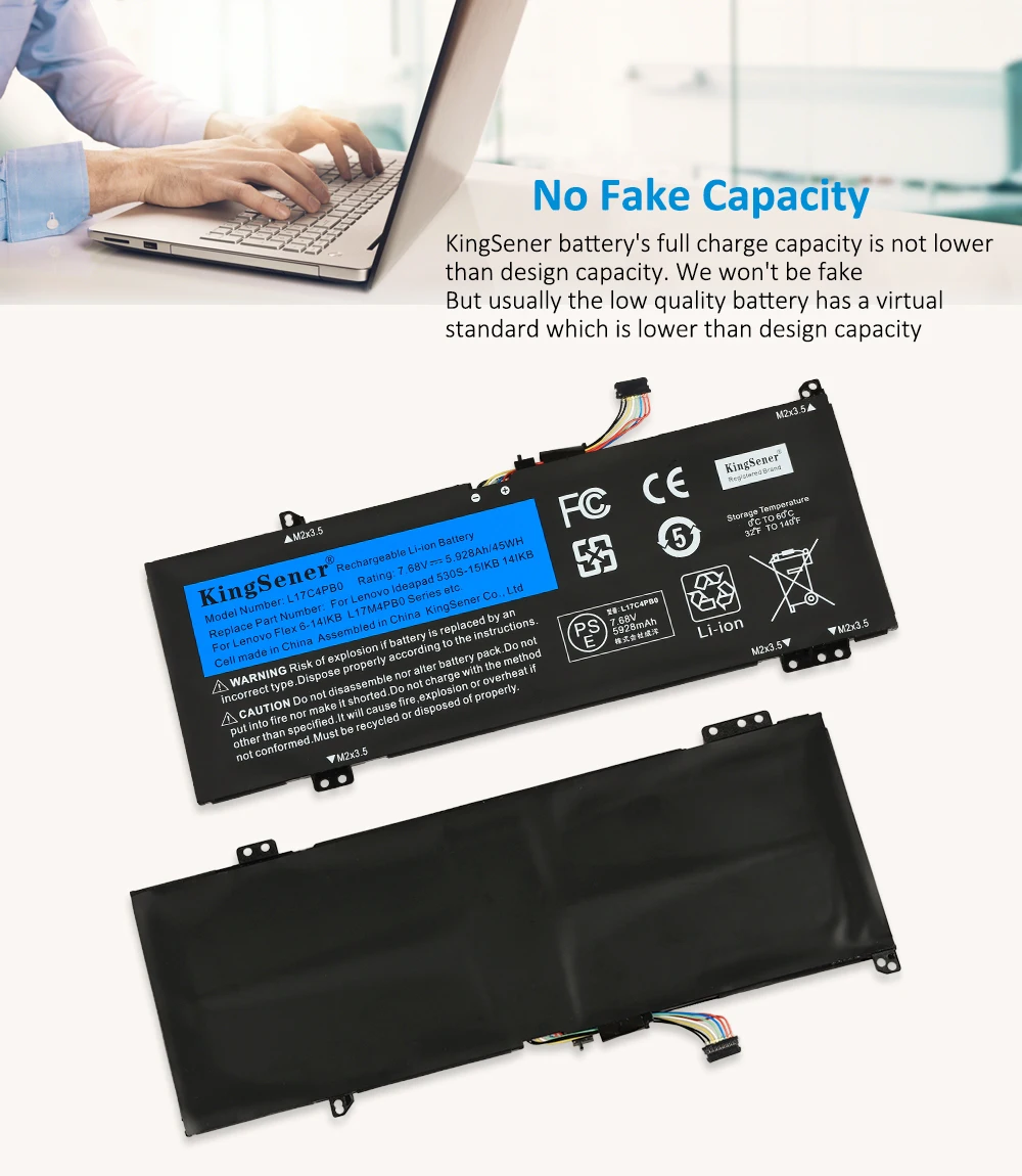 KingSener L17C4PB0 Laptop Battery For Lenovo Xiaoxin Air 14ARR 14IKBR 15ARR 15IKBR Ideapad 530s-14IKB 530s-15IKB L17M4PB0 45WH