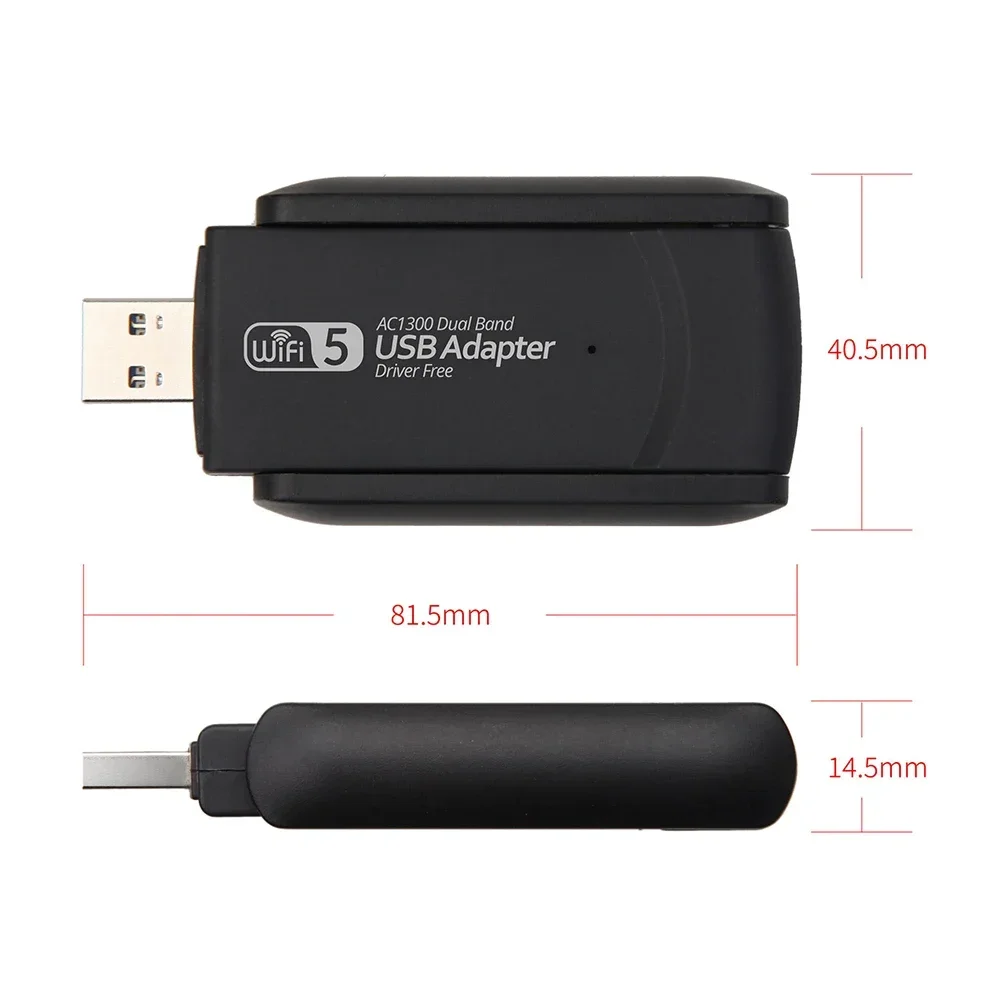Wi-Fi USB-адаптер, двухдиапазонный 2,4G/5Ghz 1300M Wi-Fi ключ 802.11AC, мощная беспроводная антенна для Win7/10/11 ПК/драйвер ноутбука, бесплатно