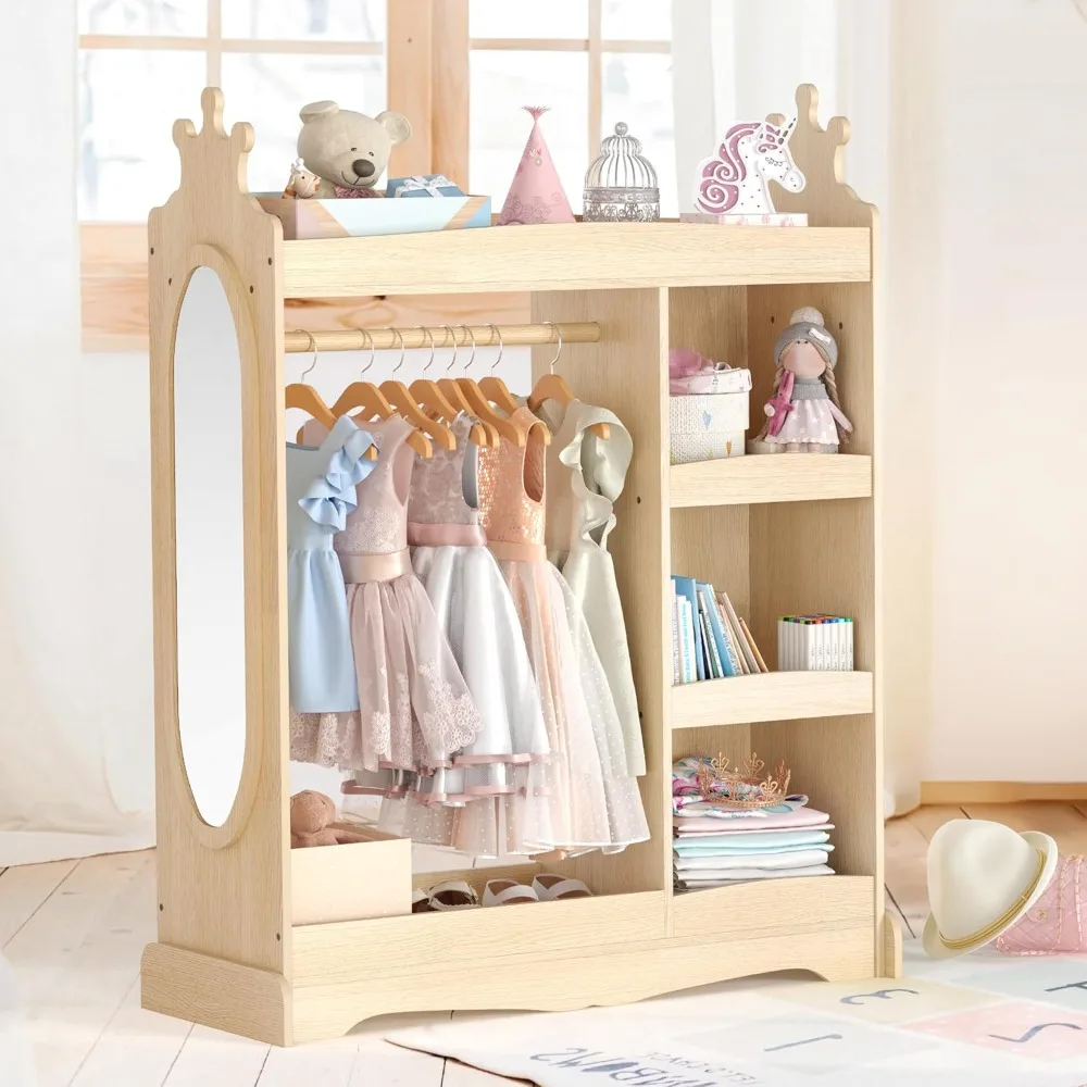 

Kids Dress up Storage with Mirror, Kids Wardrobe with Storage & 3 Hooks