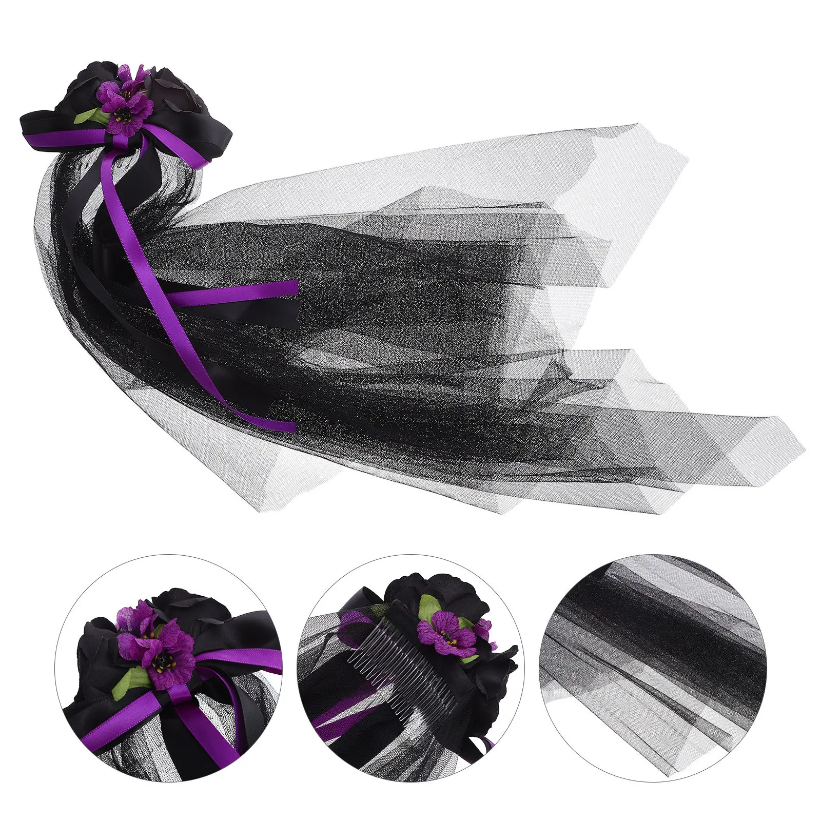 

Flower Veil Headpiece Gothic Floral Crown Halloween Costume Party Accessories Bridal Headwear Women Flower Hair Veil