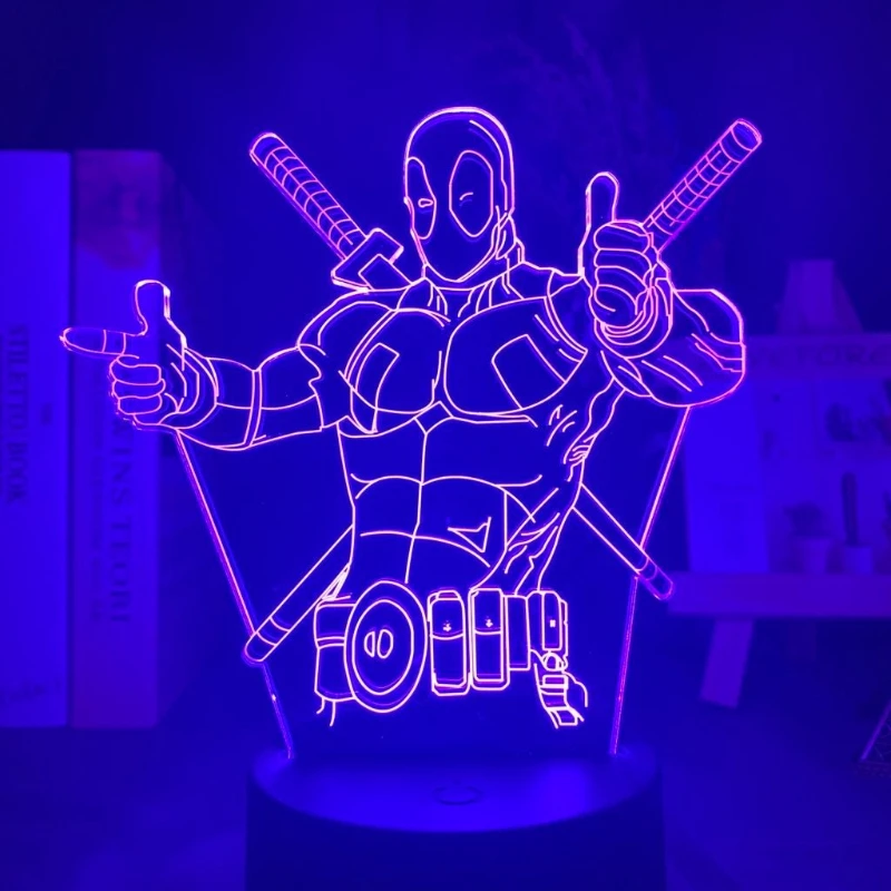 

Акриловая светящаяся фигурка Дэдпула в стиле аниме, милый ночник для создания атмосферы в спальне, креативный декор для рабочего стола, подарок.