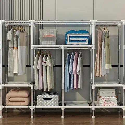 조립식 접이식 옷 튜브 옷장 프레임 두꺼운 고강도 패브릭 옷장 정리함 침실용 내구성 가구 옷장