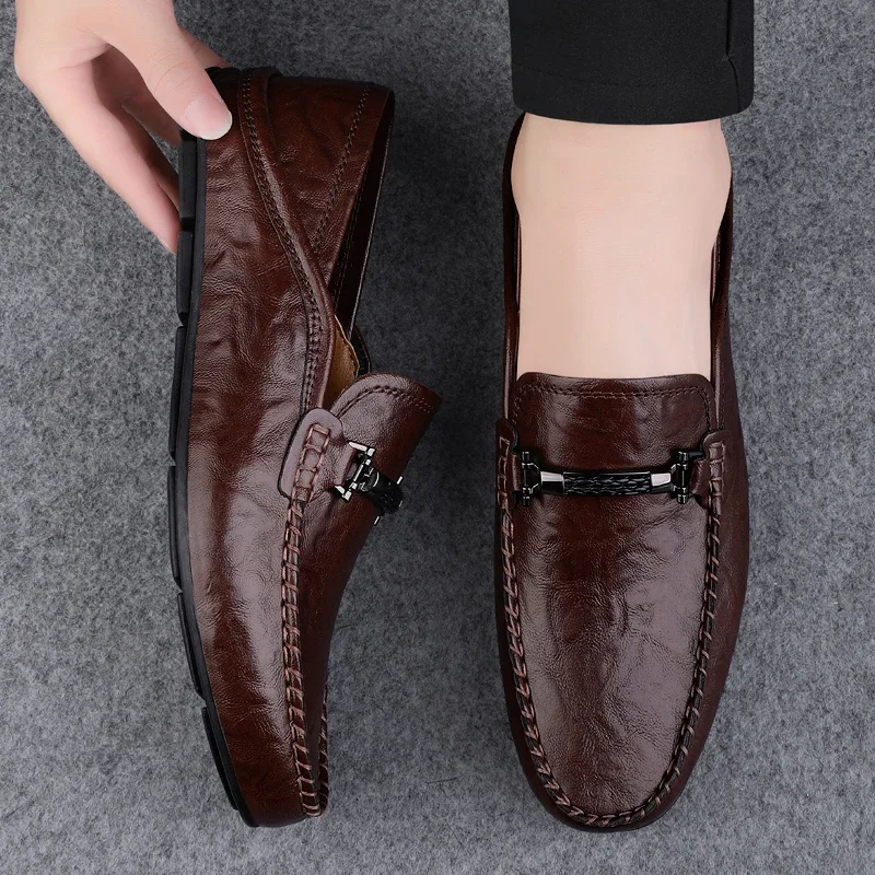 

High Quality Male Business Shoes Genuine Leather Loafers Men Casual Summer Shoes Hollow Out Breathable Men's Driving Shoes