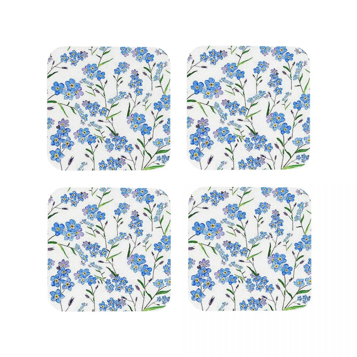 Blue Forget Me Not Pattern Watercol Coasters Kitchen Placemats Non-slip Cup Coffee Mats For Decor Home Tableware Pads Set of 4