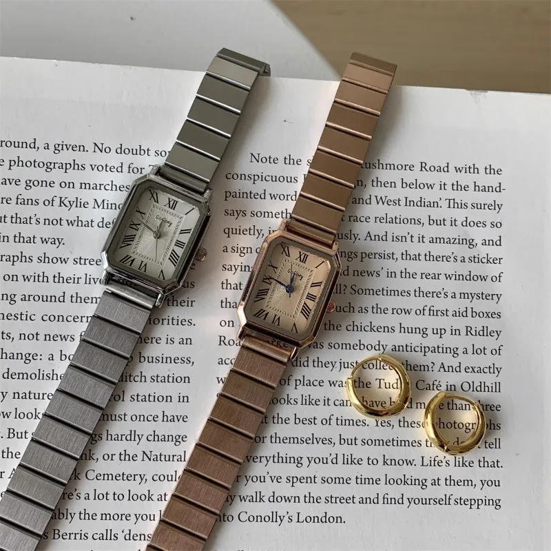 Reloj Vintage para mujer, reloj sencillo para estudiantes, correa de acero y bambú, relojes vintage para personas mayores con sentido del temperamento, relojes versátiles para mujer