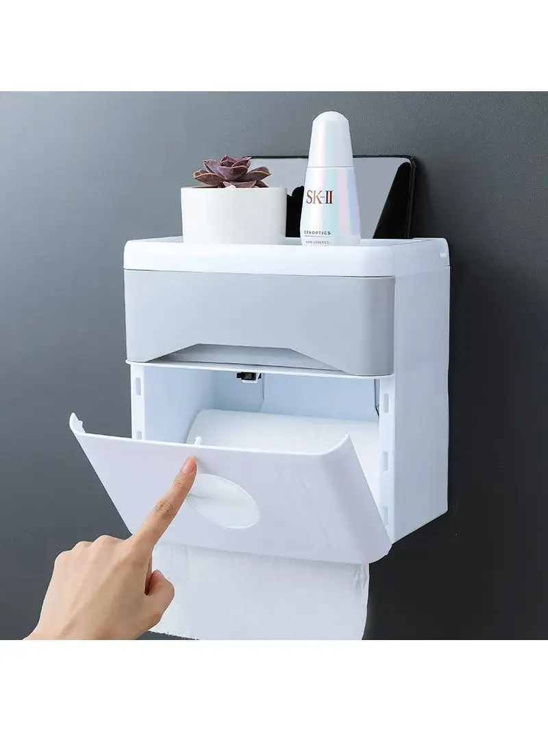 防水トイレットペーパーボックス-バスルームティッシュホルダー-穴あけ不要-トイレットペーパーロールホルダー-バスルーム収納用棚