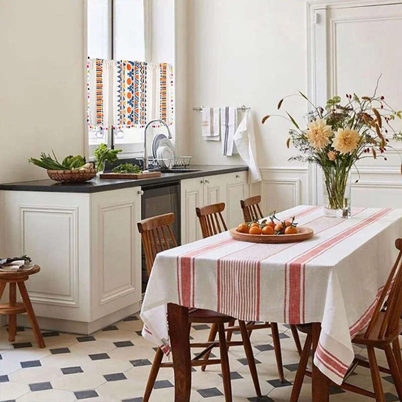 Bohemian Short Curtain Valance for Small Windows Kitchen Cafe Geometry Curtain Window Treatment Spring Summer Home Decoration - Image 4