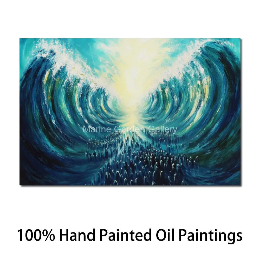 

Textured Judaica Canvas Art Hand Painted Jewish Painting Split the Sea Abstract Jerusalem Artwork Living Room Restaurant Decor