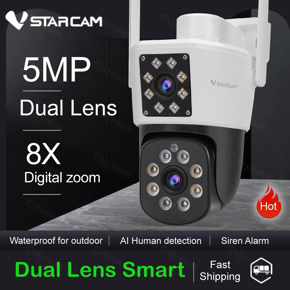 

Vstarcam 5MP Dual Lens Dual Screen 8X Zoom PTZ WiFi Camera With Dual Light Modes AI Auto Tracking Outdoor Security CCTV Camera
