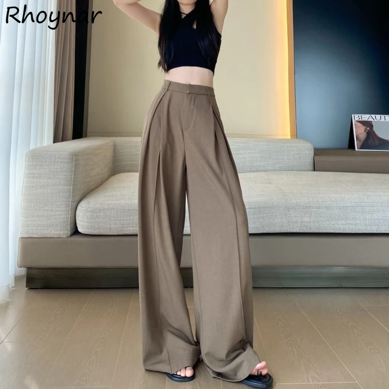 

Casual Wide Leg Pants Women High Waist Floor Length Draping Sensation All-match Basic Korean Style Spring Autumn Hipster Ulzzang