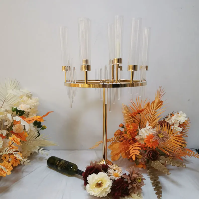 Electroplated Gold Metal Candle Holder 9 Head Candelabra Table Center Decoration Hotel Supplies Wedding Main Table Festive Decor