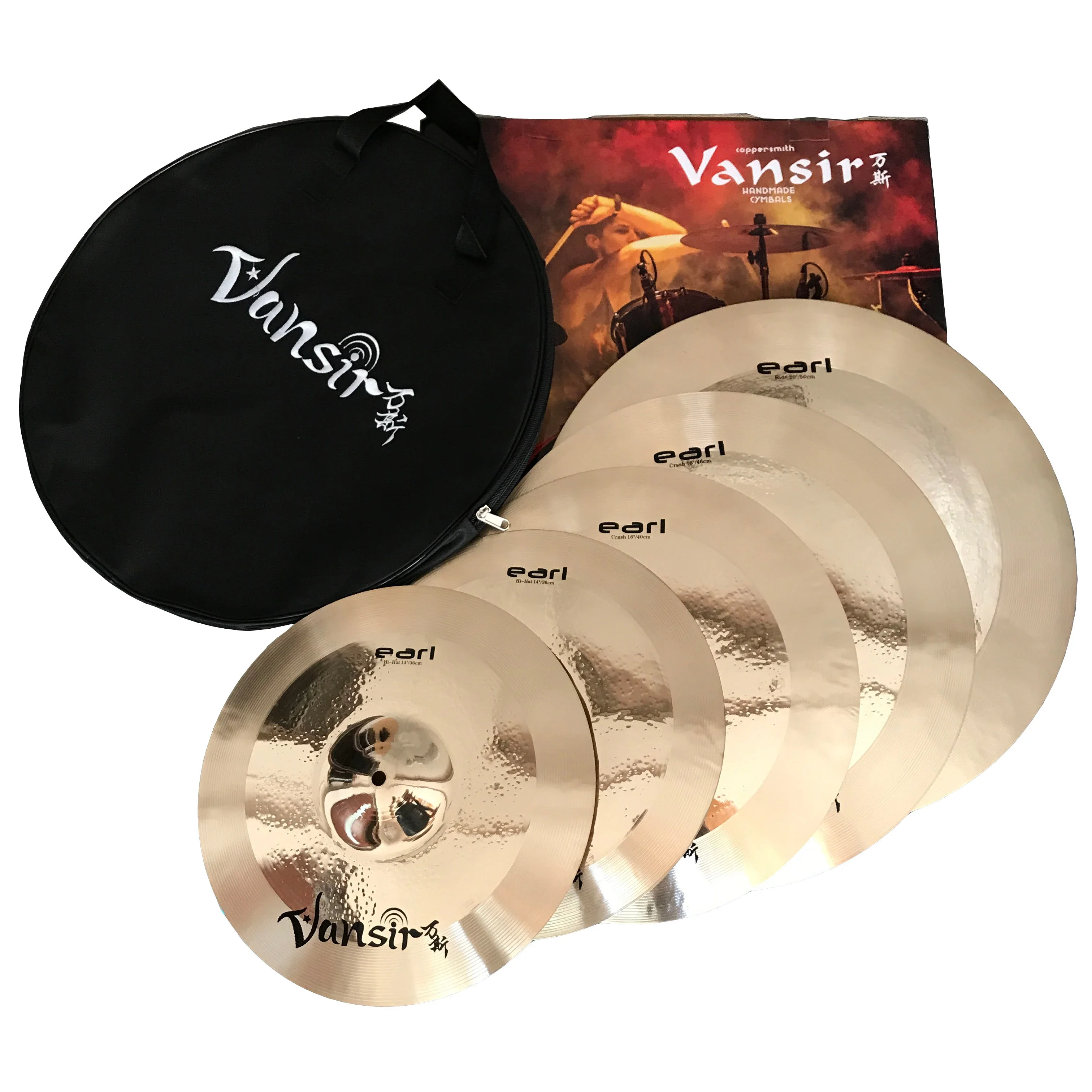 

Vansir Earl Series Cymbal Pack 5PCS 14"Hihat 16"Crash 18"Crash 20"Ride For POP,JAZZ,ROCKS