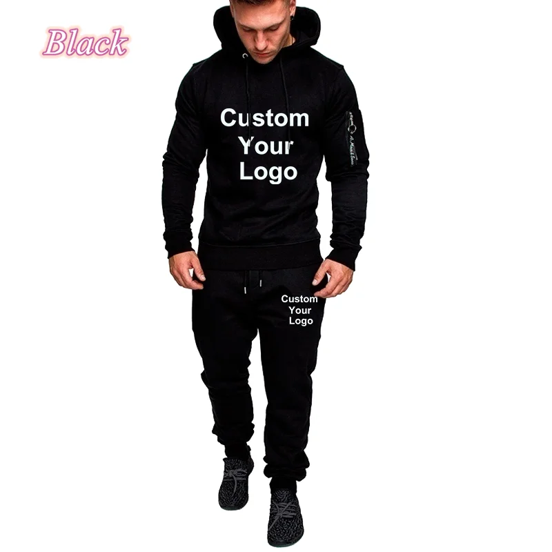 Men Custom Your Logo Camouflage Hoodie Pants Set Casual Long Sleeve Pullover Sweatshirt Trousers Sportsuit Set
