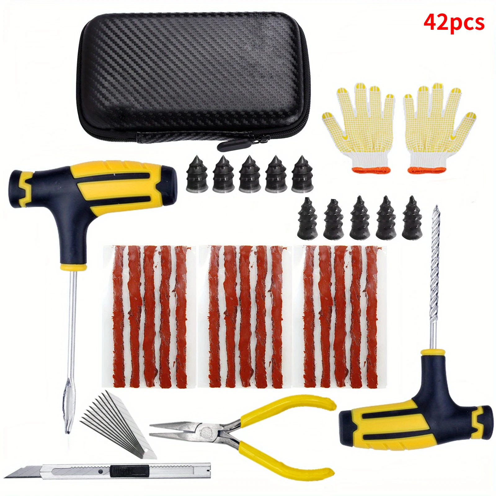 42 Stuks Autoband Reparatie Kit Bandenplug Gereedschap Bandenpunctie Noodsituatie voor Band Strips Roeren Lijm Reparatie Tool Kit