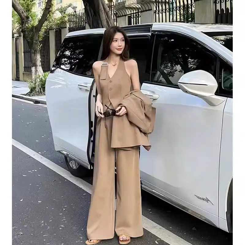 Korea Women 3-piece Set of Small Fragrant Style Suits Jackets Vests Long Pants High Street Temperament Socialite Style Commuting