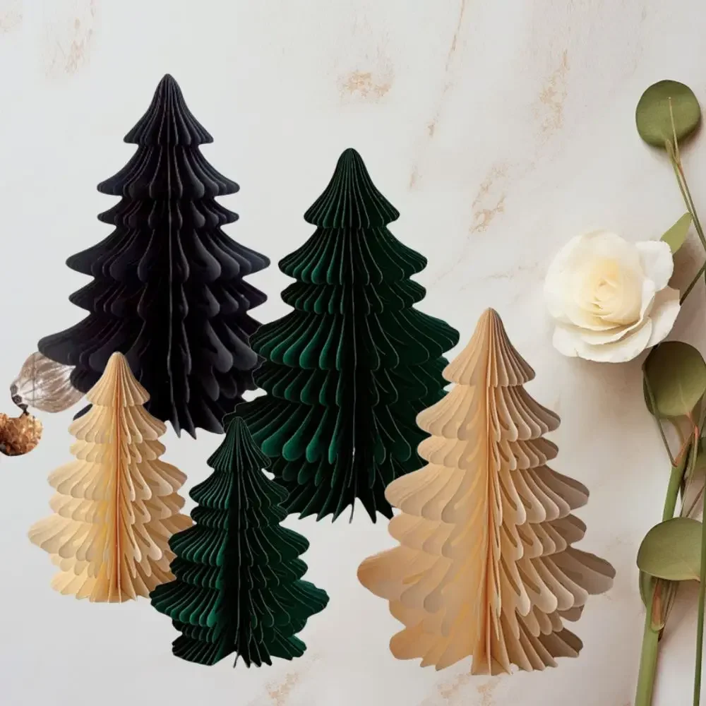 

2pcs New 20/30cm Christmas Tree Ornament 3D Paper Handmade Mini Folding Xmas Tree Desktop Decor Party Favers Honeycomb Ball