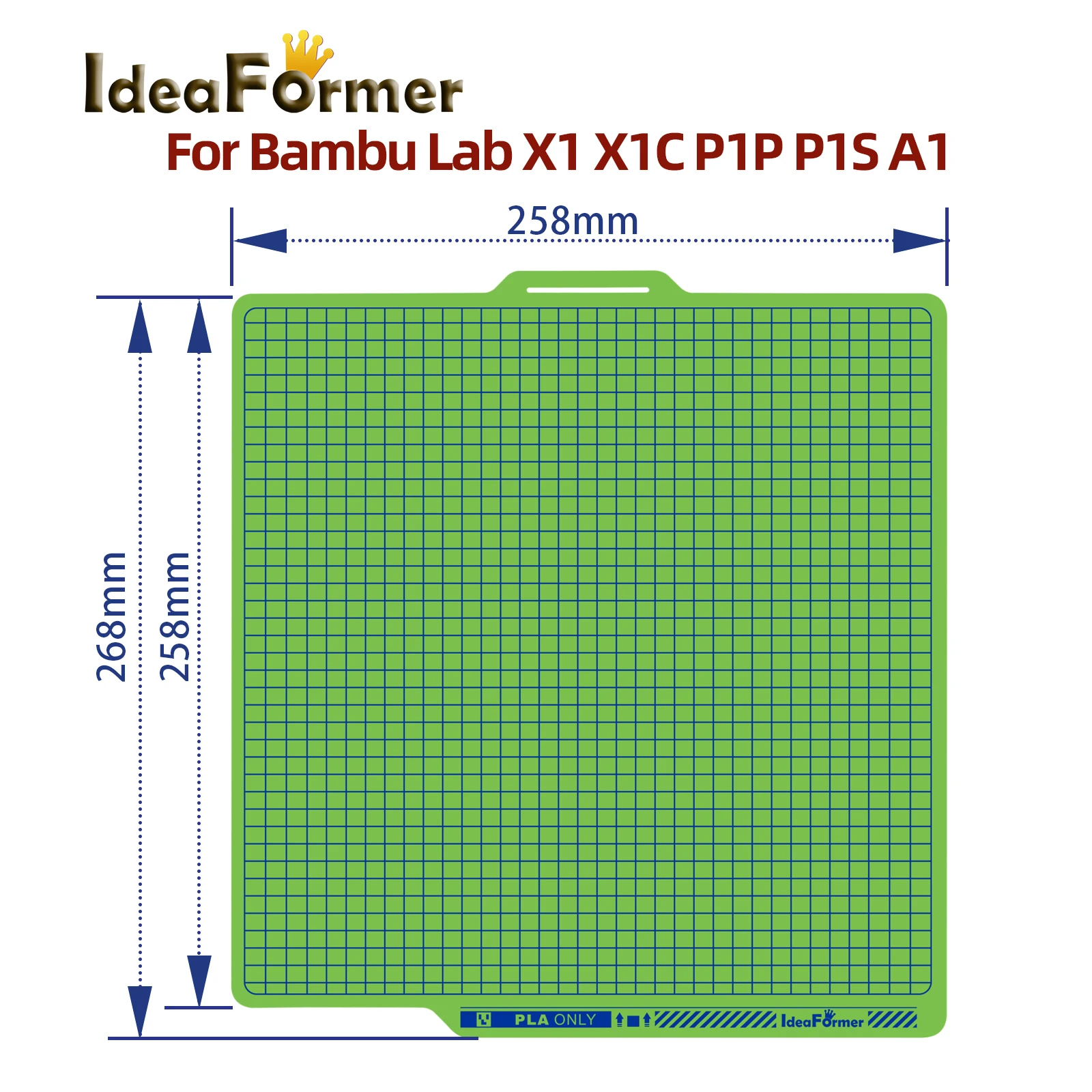 

For Bambu lab X1/X1C/P1P/P1S/A1 Cool Plate Spring Sheet Plate 258x258mm Double Sided build plate 3d Printer Bamboo Lab