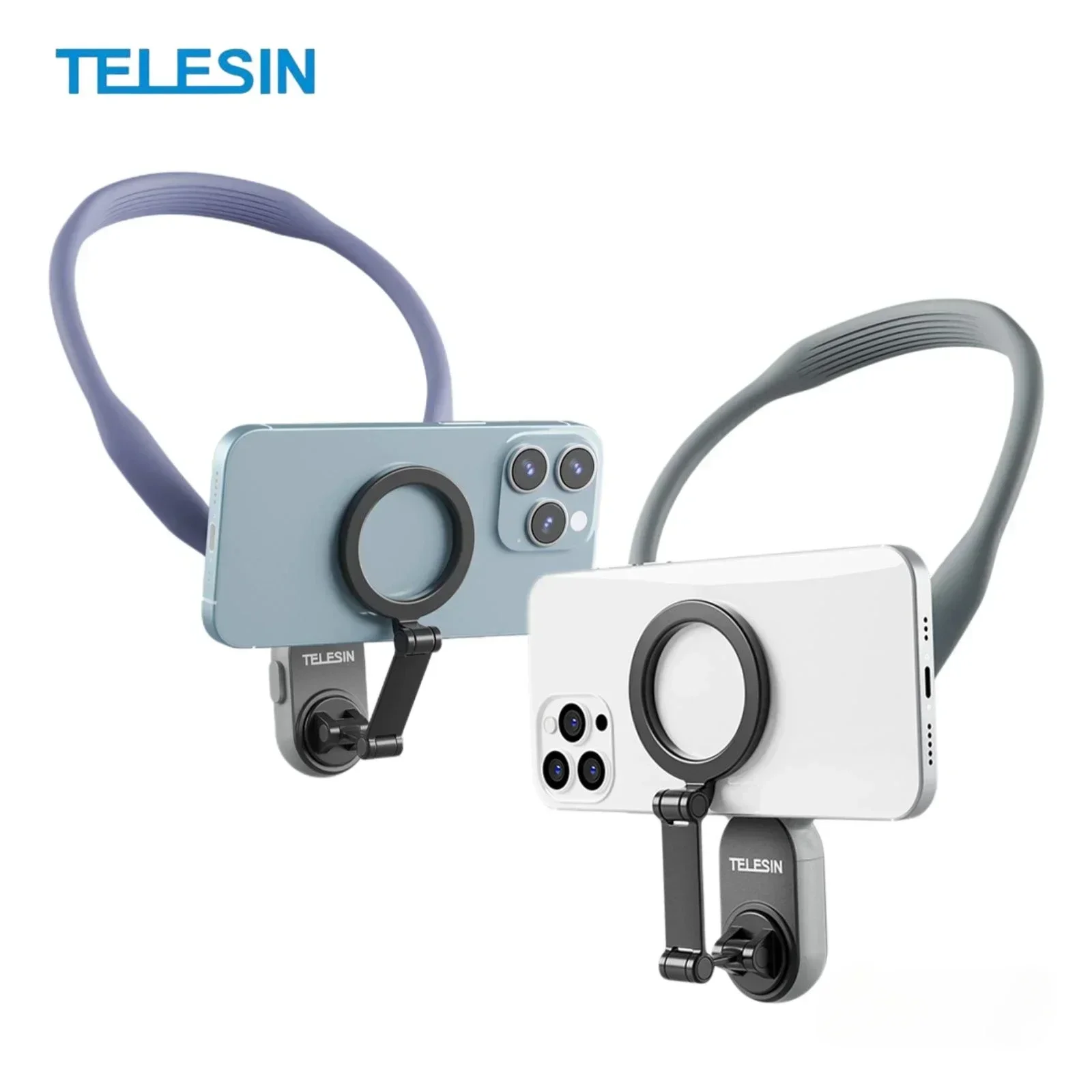 

TELESIN Magsafe Silicone Neck Mount Phone Holder for iPhone 16 15 14 13 12 SAMSUNG Android Quick Release Phone Stand Accessories