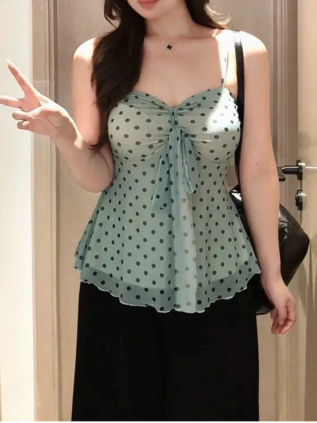 

plus Size Women's Summer Slimming Camisole Tank Top Two-Piece Set Cover-Up Hot Girl Knot Long Sleeve Commute Style