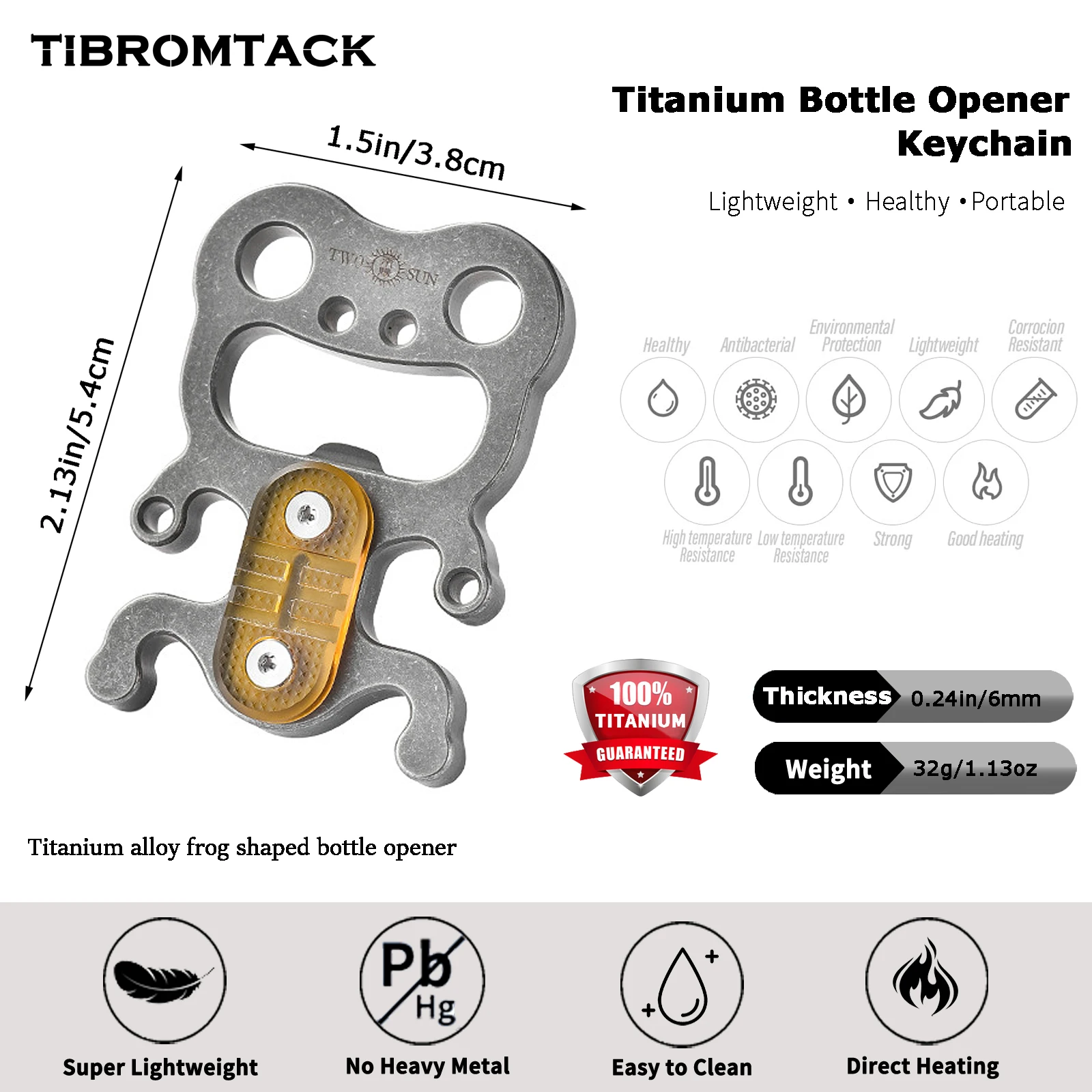

TIBROMTACK Titanium Bottle Opener Keychain, Frog Shape EDC Tool, Lightweight & Durable Key Bottle Opener for Beer & Soda, 32g