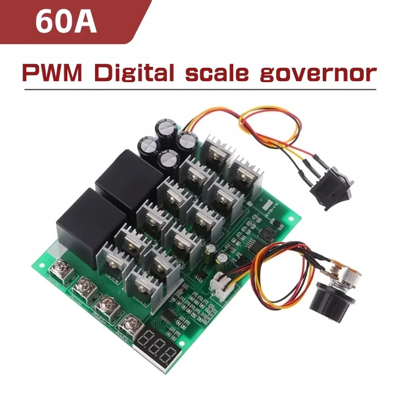 60A 10-55V Digital display PWM speed controller module forward reversal 0~100% adjustable DC motor 12V 24V 36V 48V MAX 100A