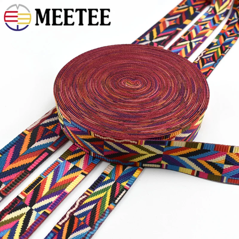 Meetee 5Meter 32/38/50mm Ethnic Jacquard Webbing Bag Strap Ribbon for DIY Home Textile Clothing Belt Decor Sewing Accessories