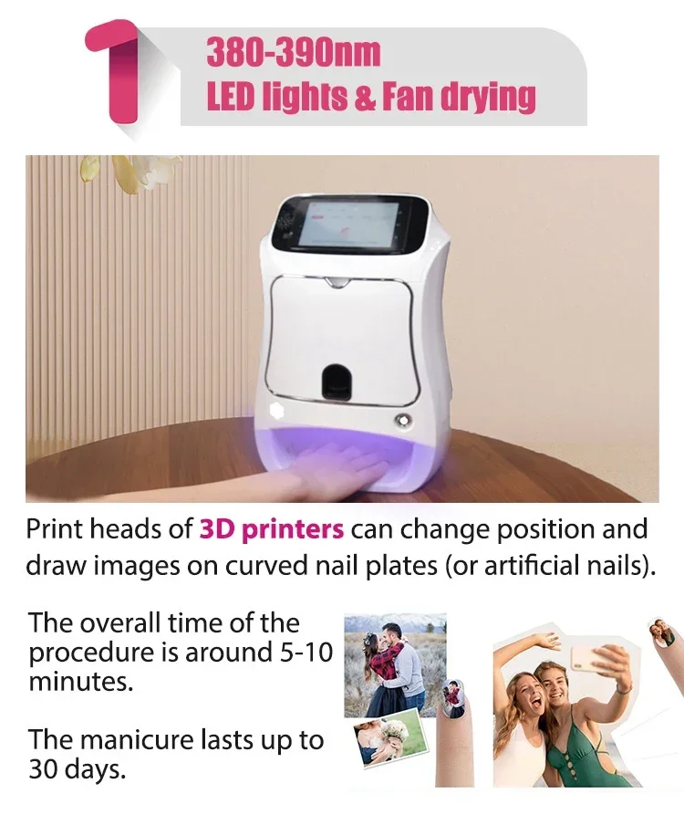 3D Nail Printing Machine 3d Nail Drawing Machine 1200 DPI 10s Quick Printing Nails Polish Printer Machine