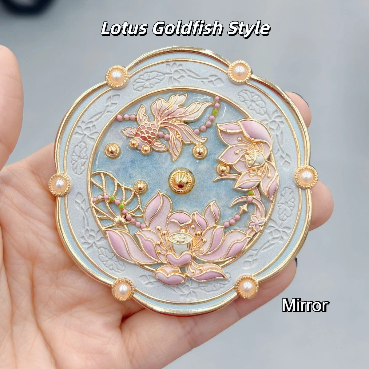 Lotus Goldfisch Schminkspiegel Peking Reisegeschenk Chinesischer Stil Tragbarer Spiegel Erinnerungsgeschenk