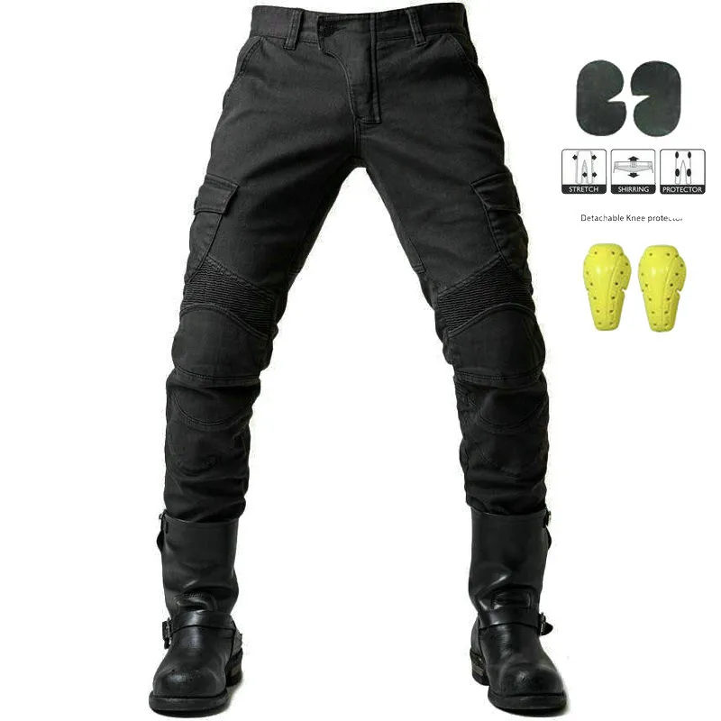 

Motorcycle Black Men Jeans Upgrade Extension Protector Detachable Racing Road Rider Four Seasons Casual Fashion Pants