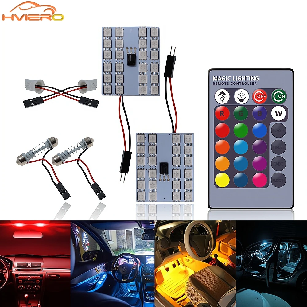 

2 шт. T10 RGB 5050 24SMD пульт дистанционного управления, многоцветный автомобильный сигнал, номерной знак, лампа багажника, купольный светильник для чтения, интерьерный декоративный 12 В