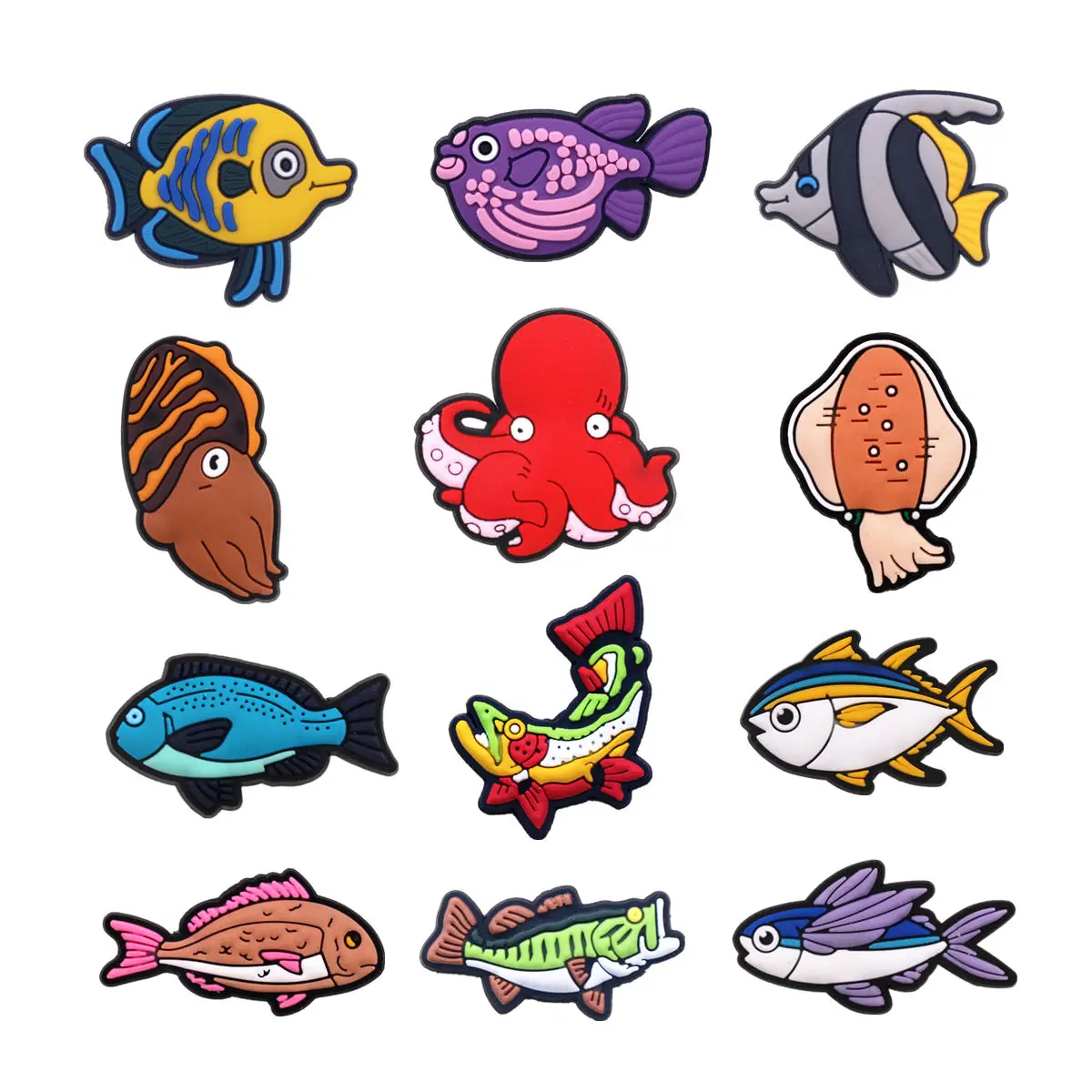 1 Pcs Sea Fish PVC Shoe Charms Jeans Pins Cute Volador Octopus Squid Shape Sandals Upper Decorations Shoe Buckle Accessories