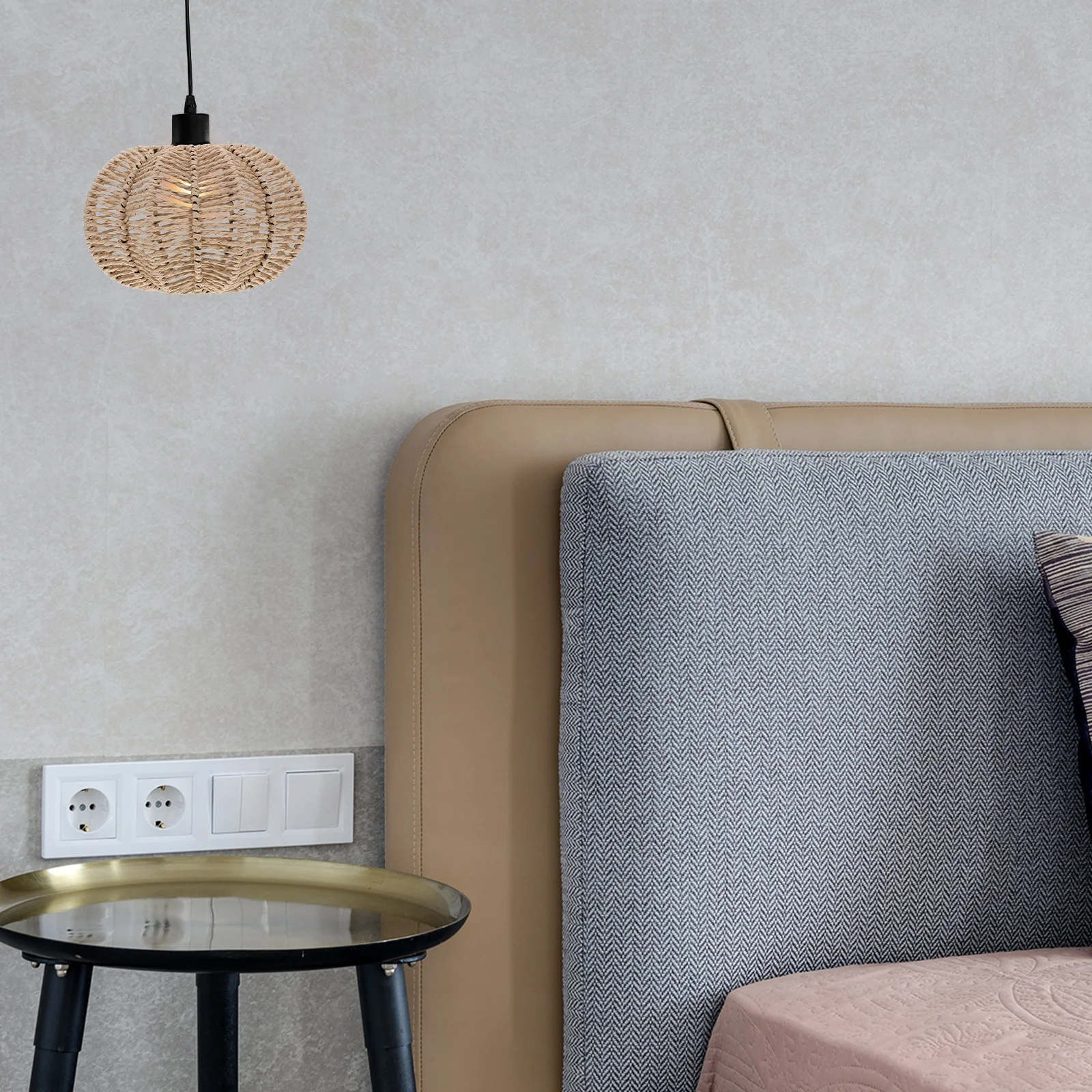 

Handmade Paper Rope Weaving Lampshade Iron Base Soft Lighting Rustic Charm Homestay Restaurant Tea Room Hotel Inn