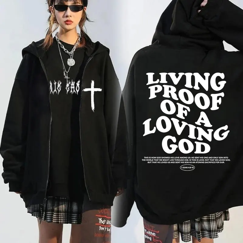 Christian Living Proof of A Loving God Graphic Printing Zip Up Hoodies Men Women Jesus Bible Verse Winter Jackets Sweatshirt