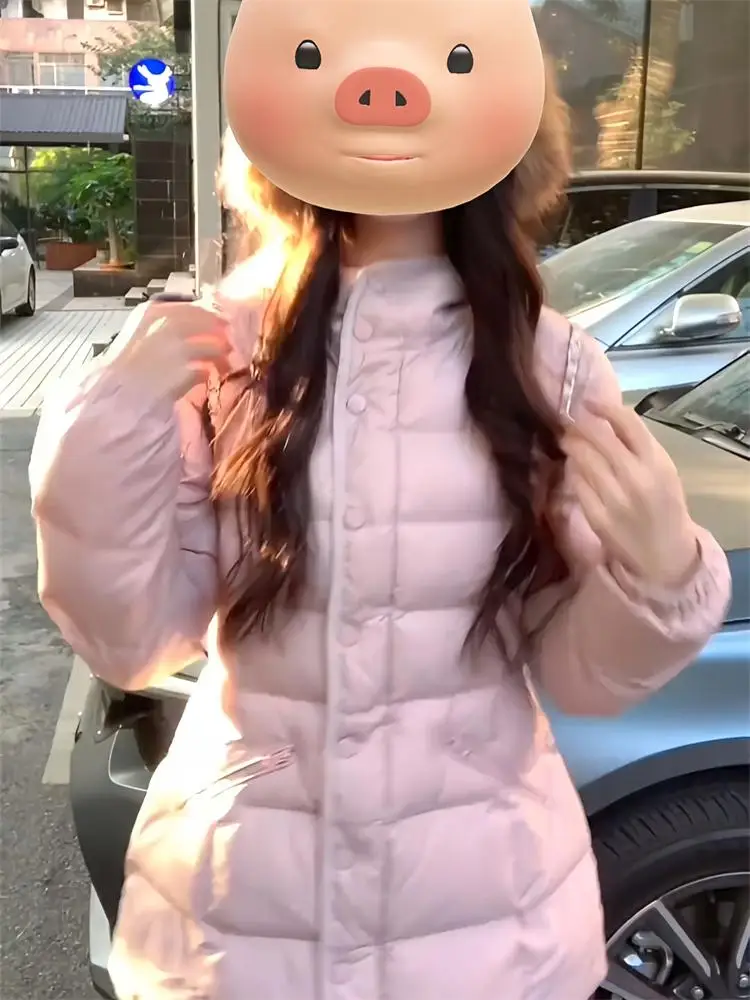

Korean Style Women's Pink down Cotton Jacket Medium Length Bread Style Coat Unique And Beautiful High Class Winter Coat
