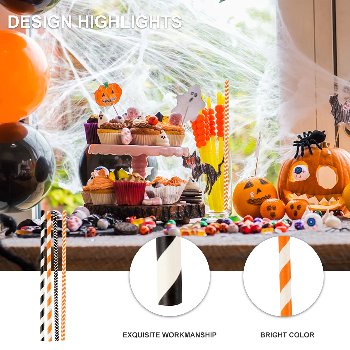 

100Pcs Kraft Paper Straws Thick Durable Drinking Straws Halloween Party Supplies Coffee Tea Cocktail Halloween Straw