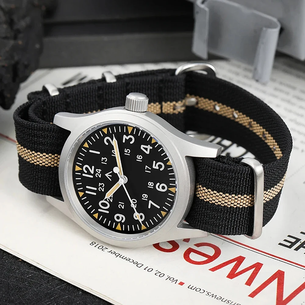Militado ML05 Quartz Watch Miyota 2035 Movement Domed Sapphire Crystal Military Watch C3 Green Luminous 10Bar Waterproof Vintage Watches