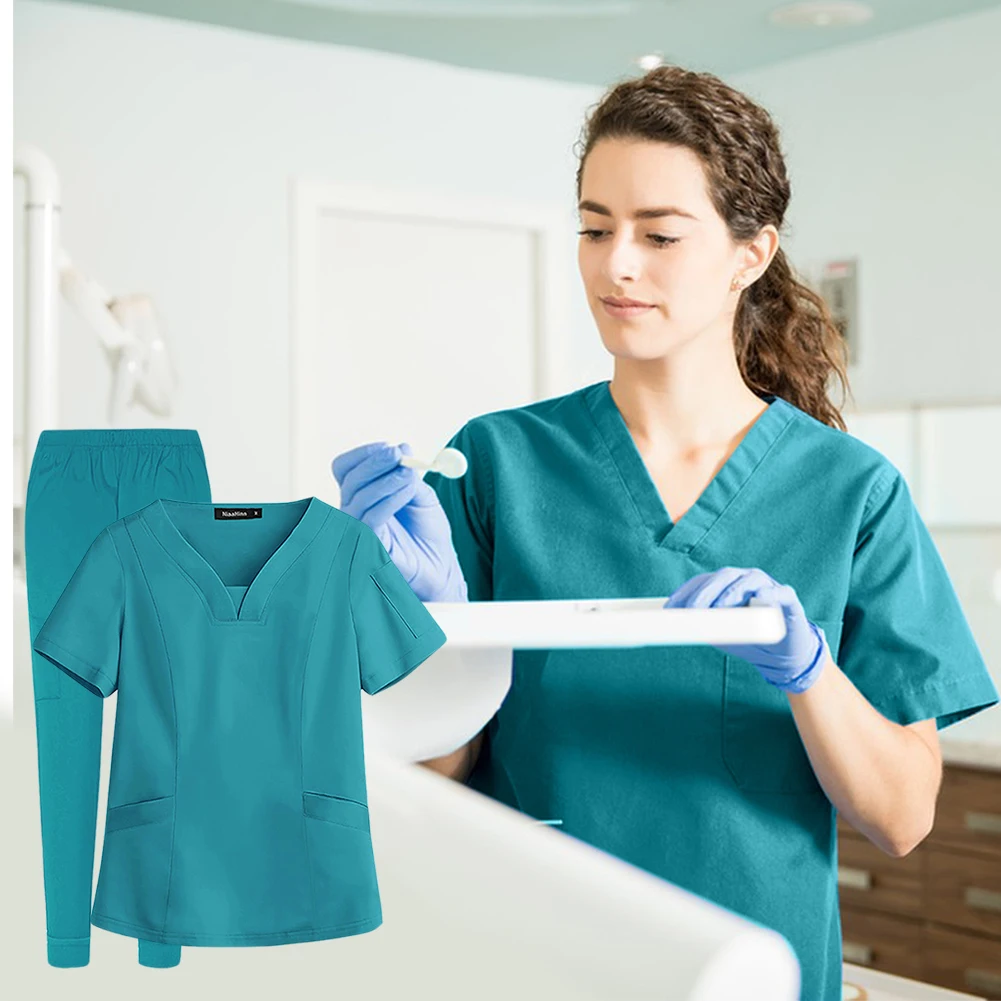 New Unisex Medical Nurse Beauty Salon Workwear Medical Scrubs Top and Pants Hospital Surgical Work Clothes for Women and Men