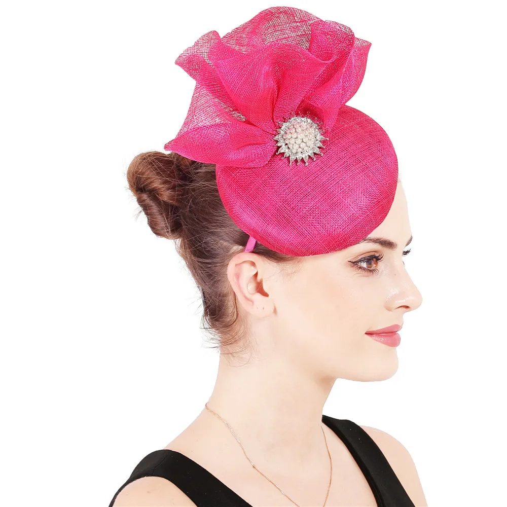 Pink Sinamay Fascinator Hat For Wedding Women Elegant Church Fascinator Base Millinery Cap Supplies Headband Chapeau De Mariage